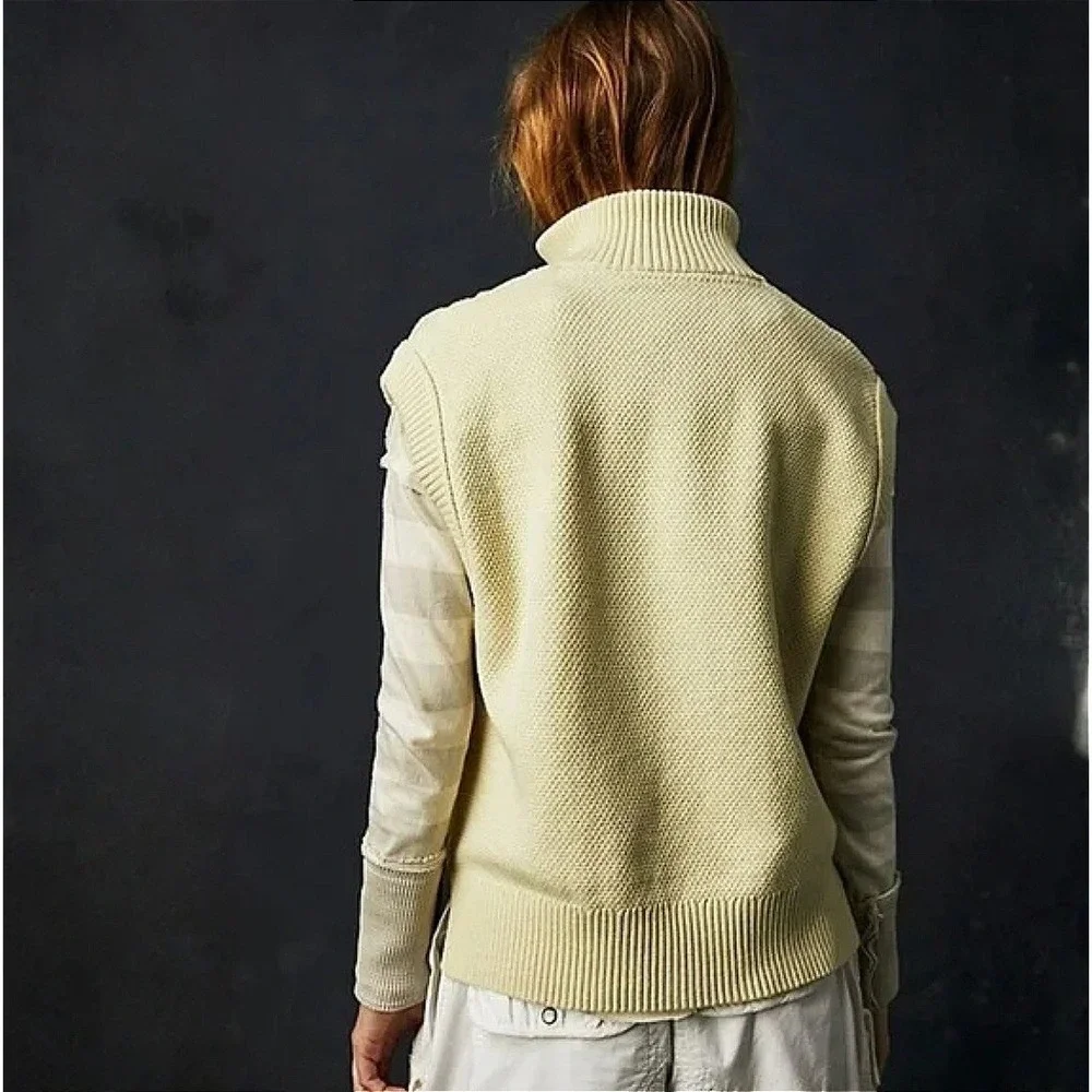 Free People Lizzy 1/4 Zip Sweater Womens Medium Cream‎ Green Cable Knit Vest - Picture 4 of 10